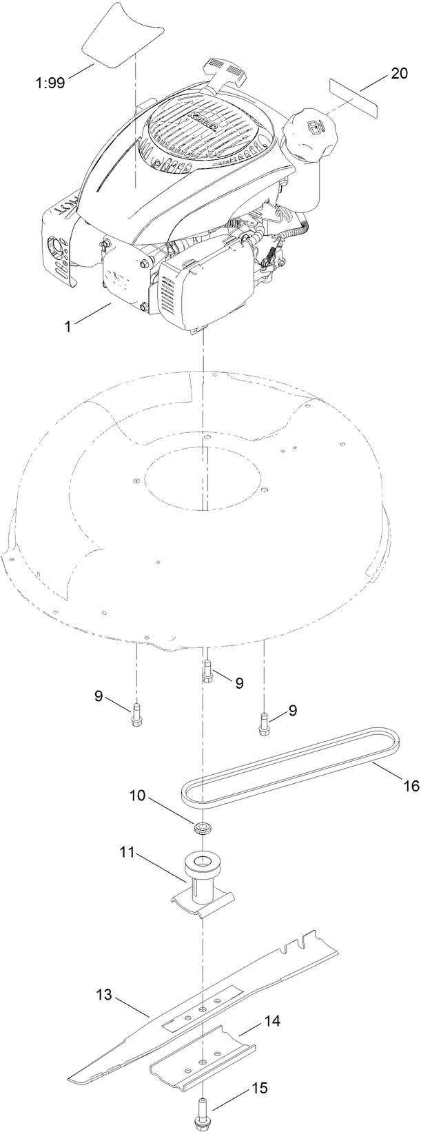 Engine And Blade Assembly Diagram and Parts List for 17732 405665001 - 999999999 Lawn Boy Lawn Mower